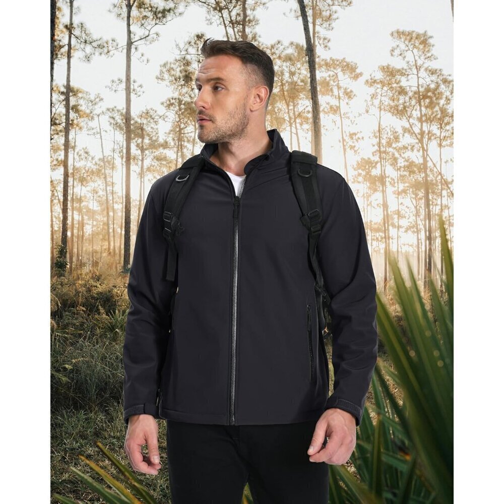 Men's Fleece Lined Softshell Jacket Lightweight Waterproof Windbreaker Zip Up Wi - Picture 7 of 7